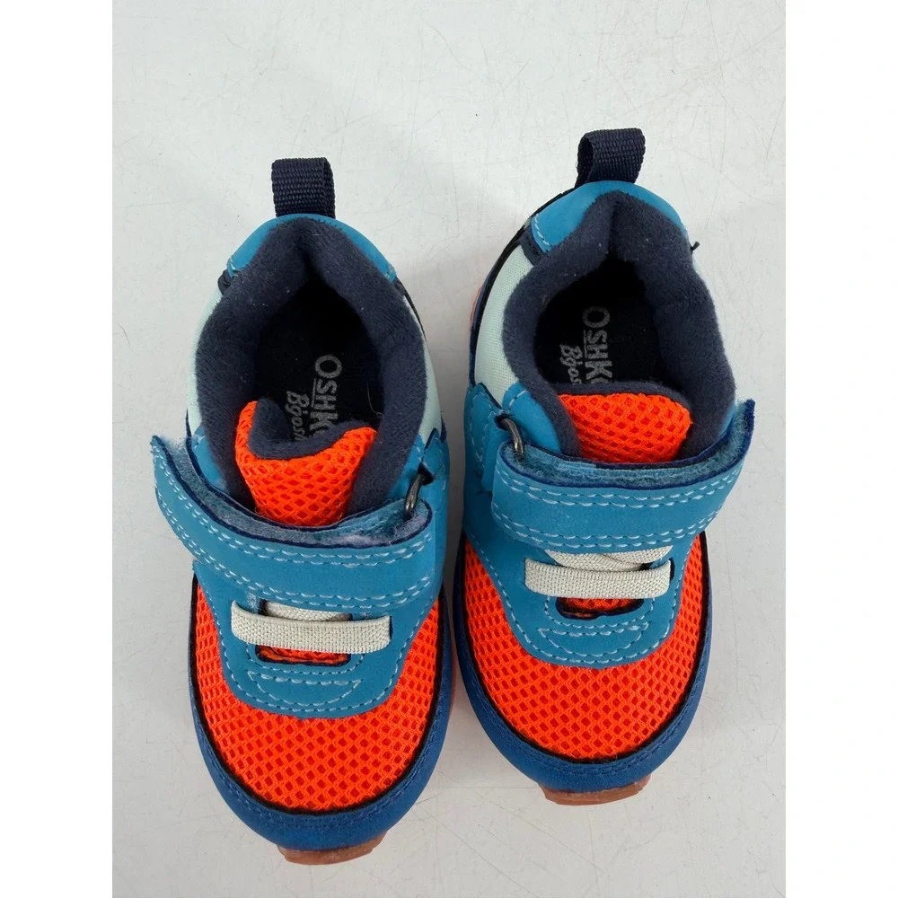 OshKosh Sneakers Boys Lu Retro Knicks Blue Orange‎ Mesh Hook Loop Sporty
